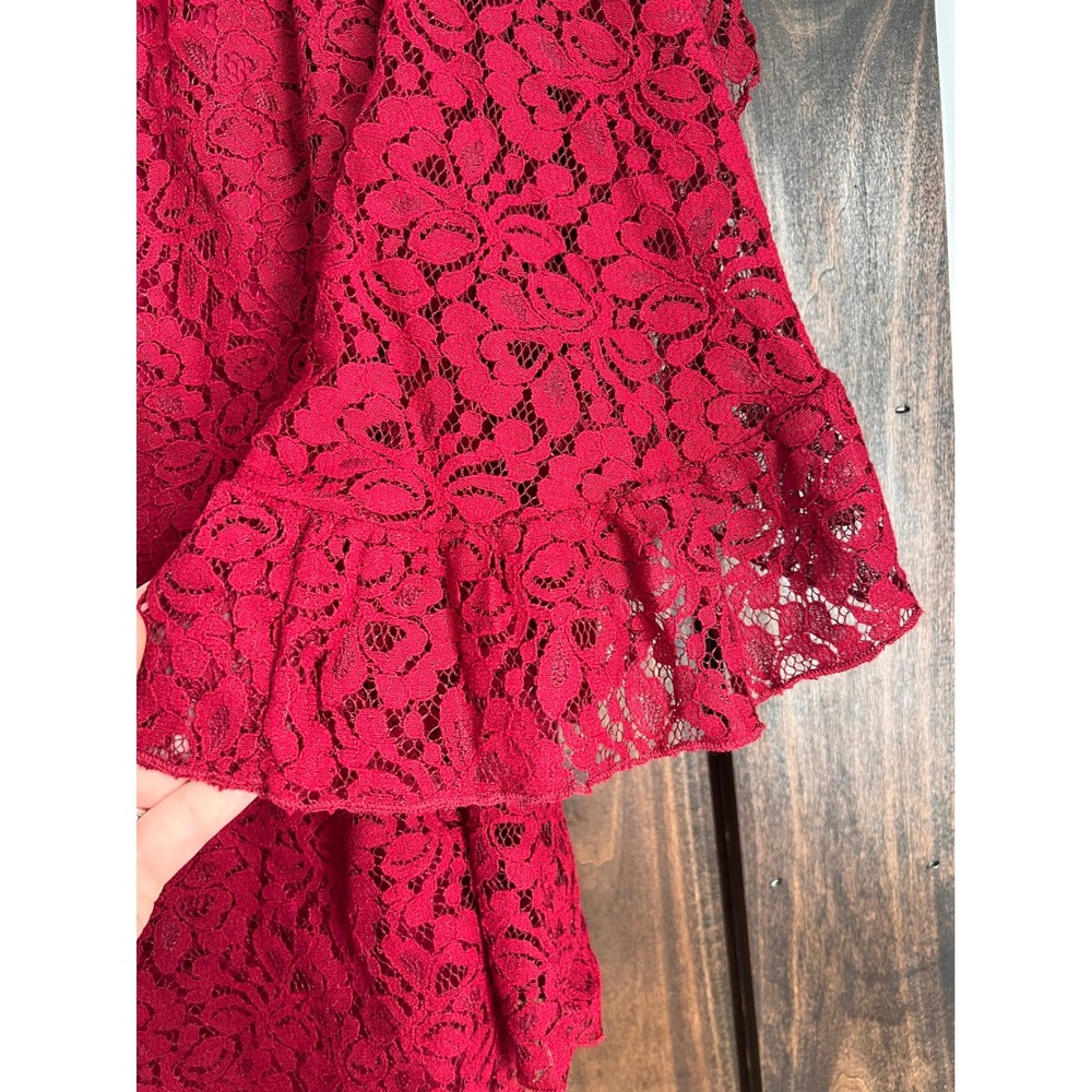 Forgotten‎ Grace Red Floral Lace Peasant Top Bell Sleeve Off Shoulder Large - Picture 13 of 15
